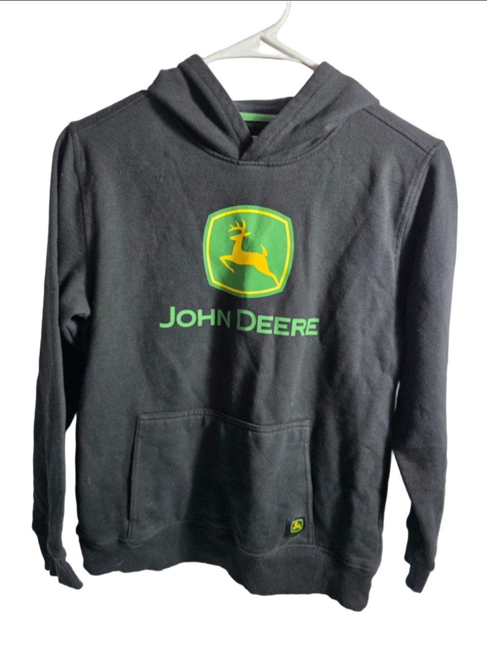 Boys John Deere Black and Green Hoodie Size 10/12 tractor farming school